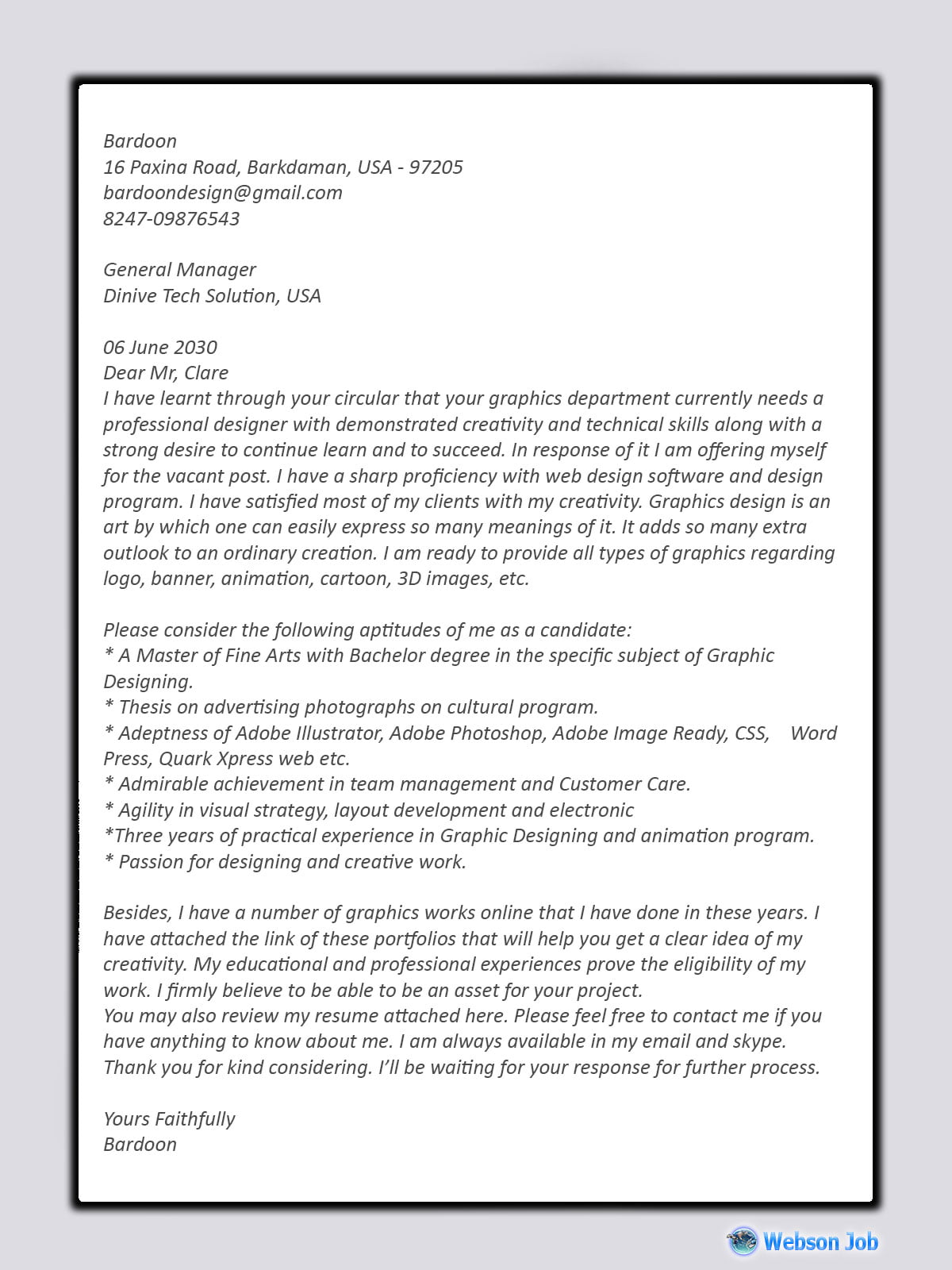 Graphic Design Cover Letter Sample for Upwork Proposal