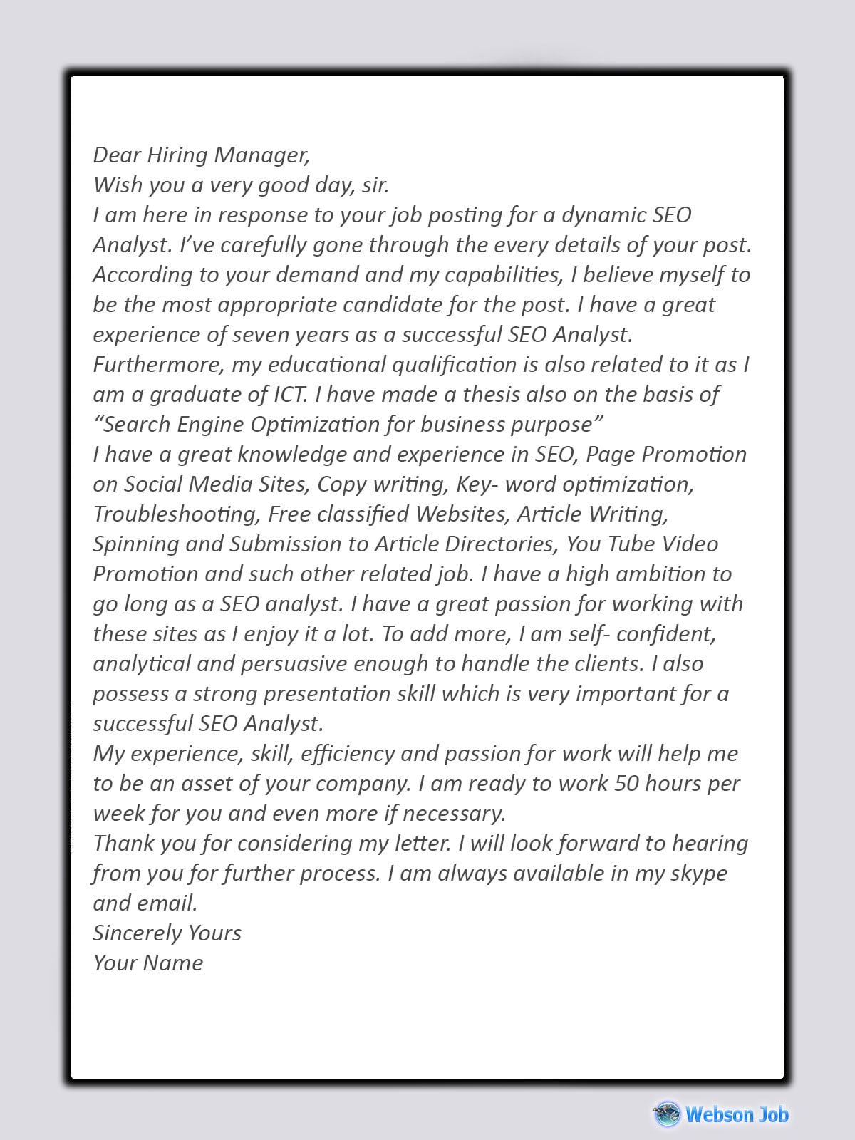 Upwork Cover Letter Sample for SEO (Search Engine Optimization)