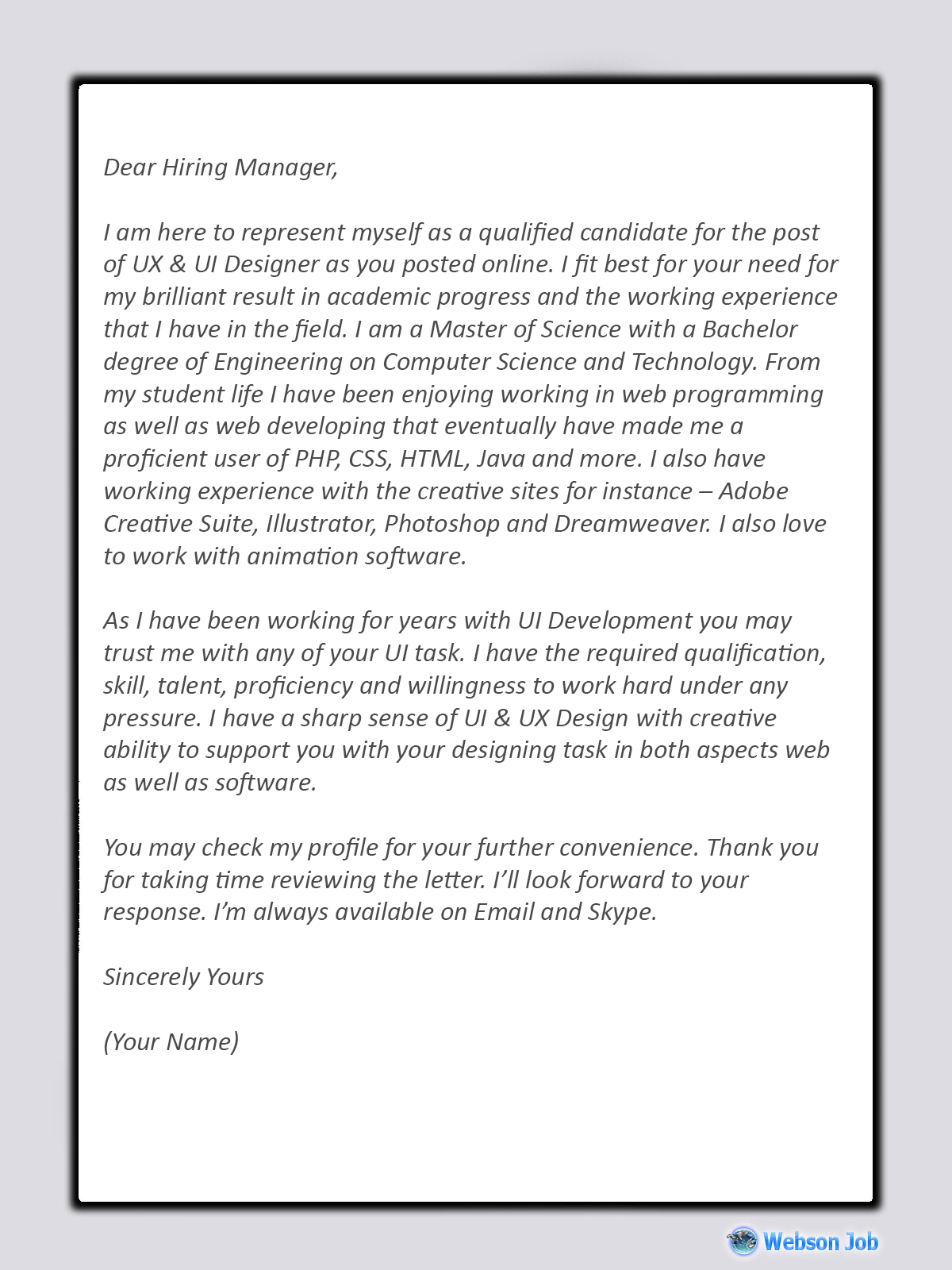 ux intern cover letter