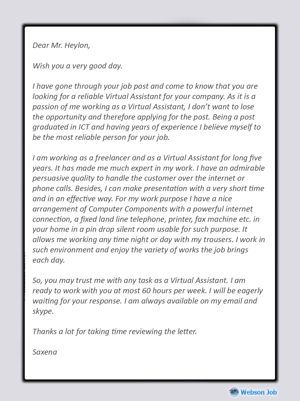 cover letter for amazon virtual assistant