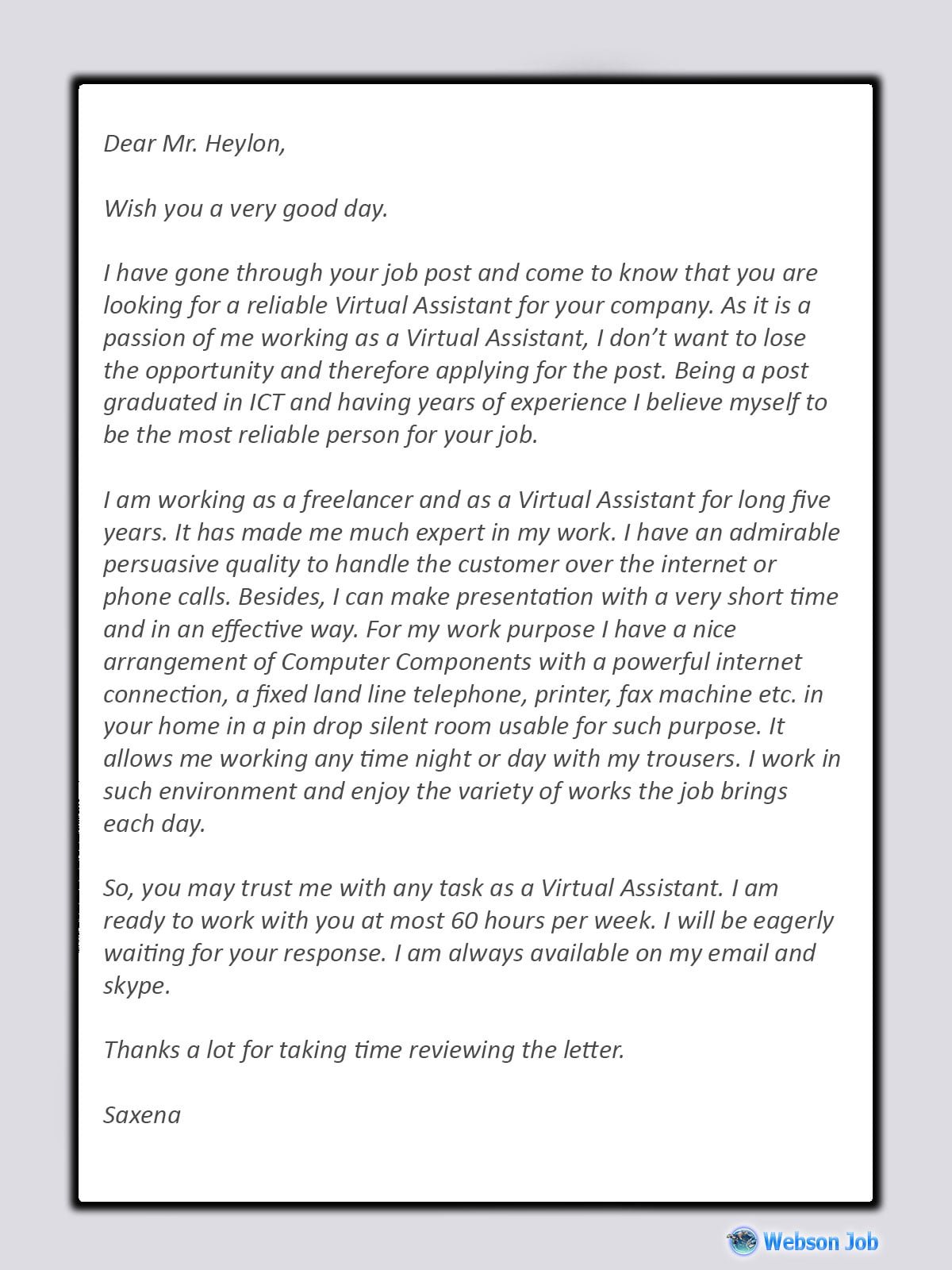 cover letter for beginner virtual assistant