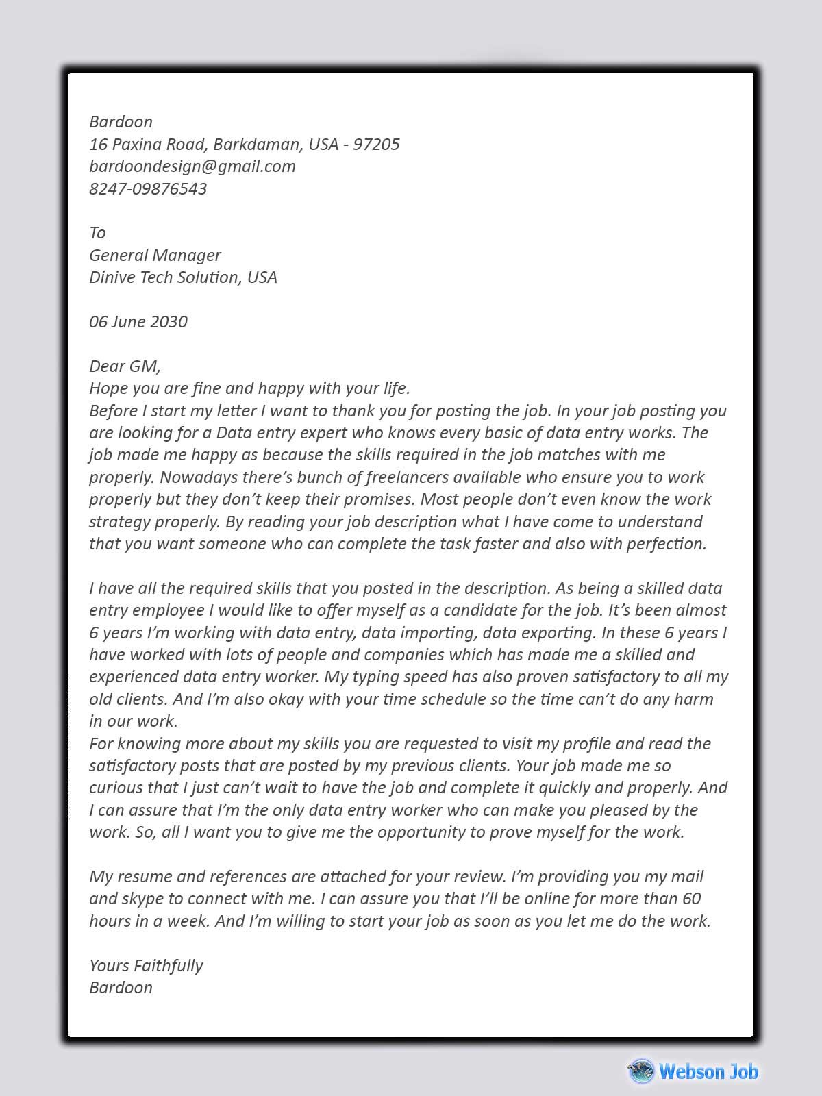 Data Entry Cover Letter